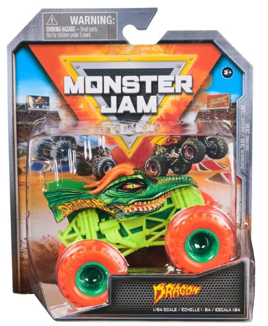 Monster Jam 2024 Official 1:64 Dragon Crazy Creatures Die-Cast Truck – Orange Wheels | Series 38