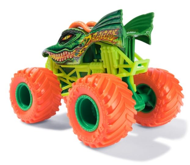 Monster Jam 2024 Official 1:64 Dragon Crazy Creatures Die-Cast Truck – Orange Wheels | Series 38