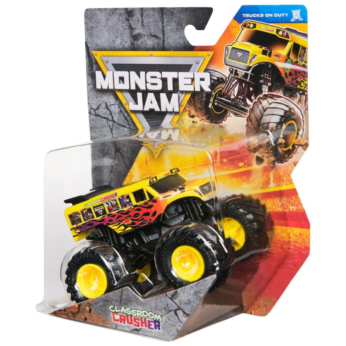 Monster Jam 2025 Official 1:64 Diecast – 44 Trucks On Duty Classroom Crusher School Bus
