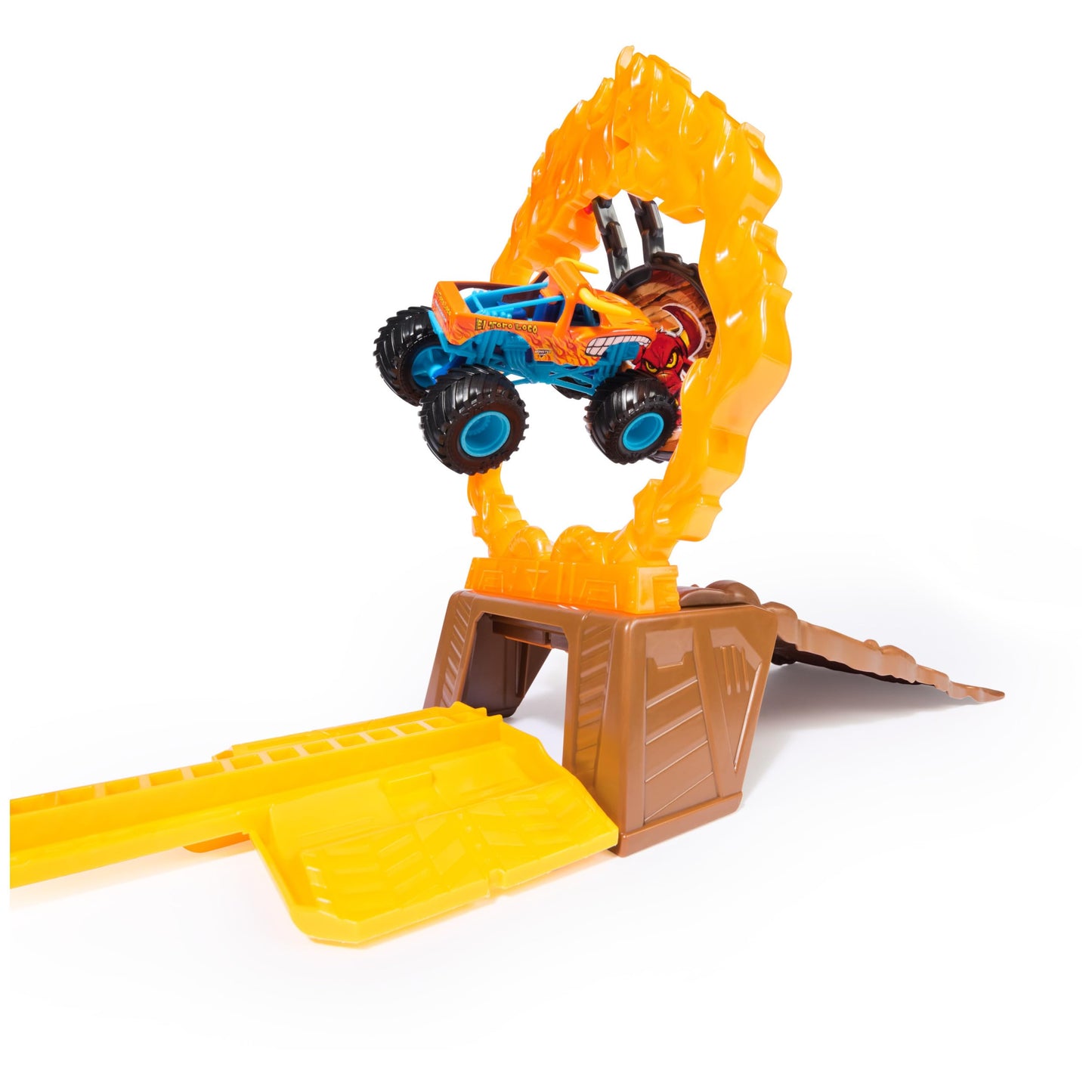 Monster Jam El Toro Loco Long Jump Playset – Exclusive Die-Cast Truck & Flaming Ring | Spin Master