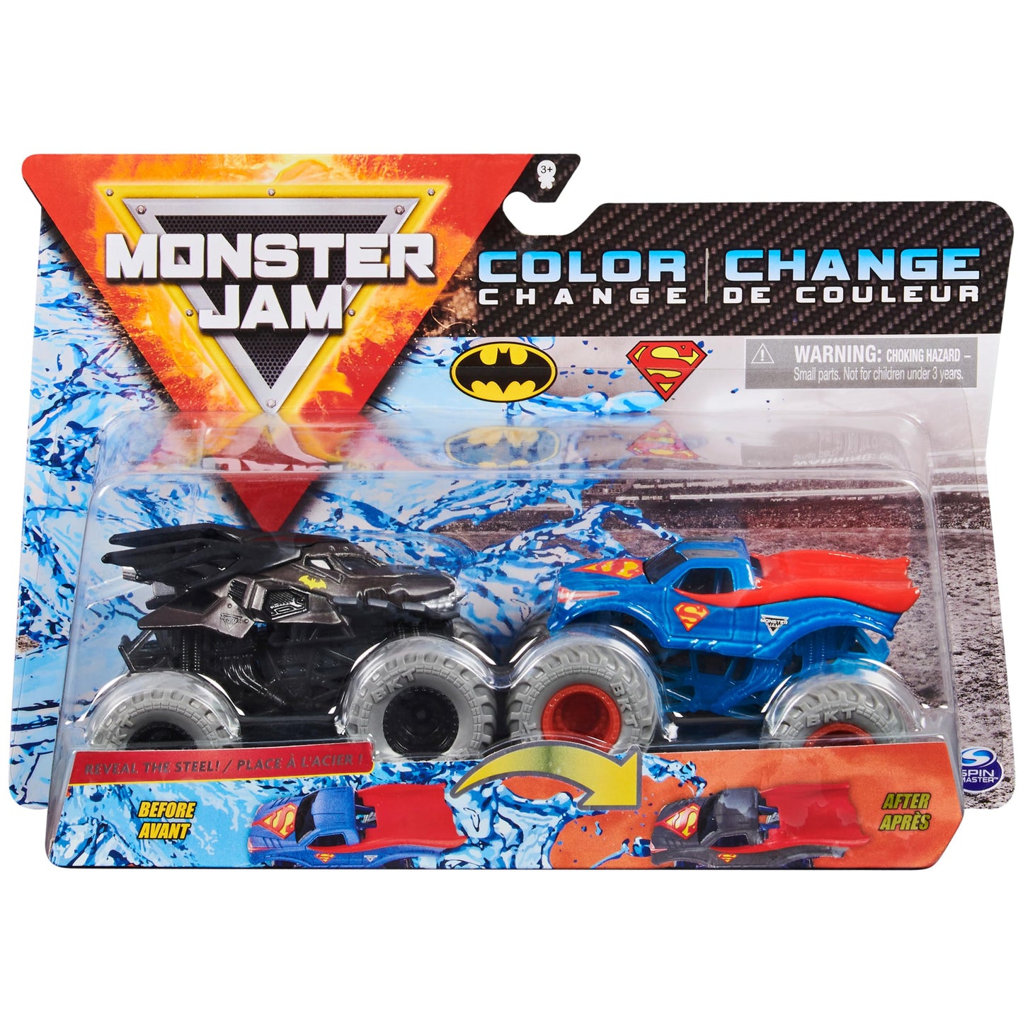 Monster Jam Official Batman Vs. Superman Color-Changing Die-Cast Trucks 1:64 Scale – Reveal the Steel 2-Pack