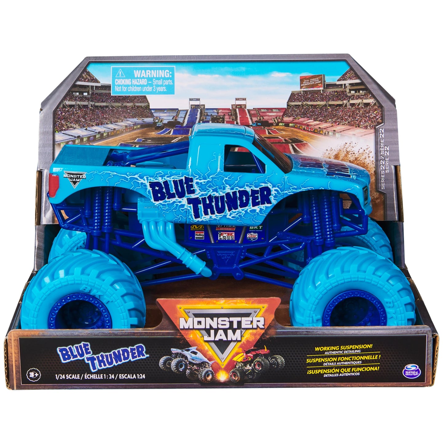 Monster Jam Blue Thunder 1:24 Scale Die-Cast Truck | Chrome Rims & BKT Tires
