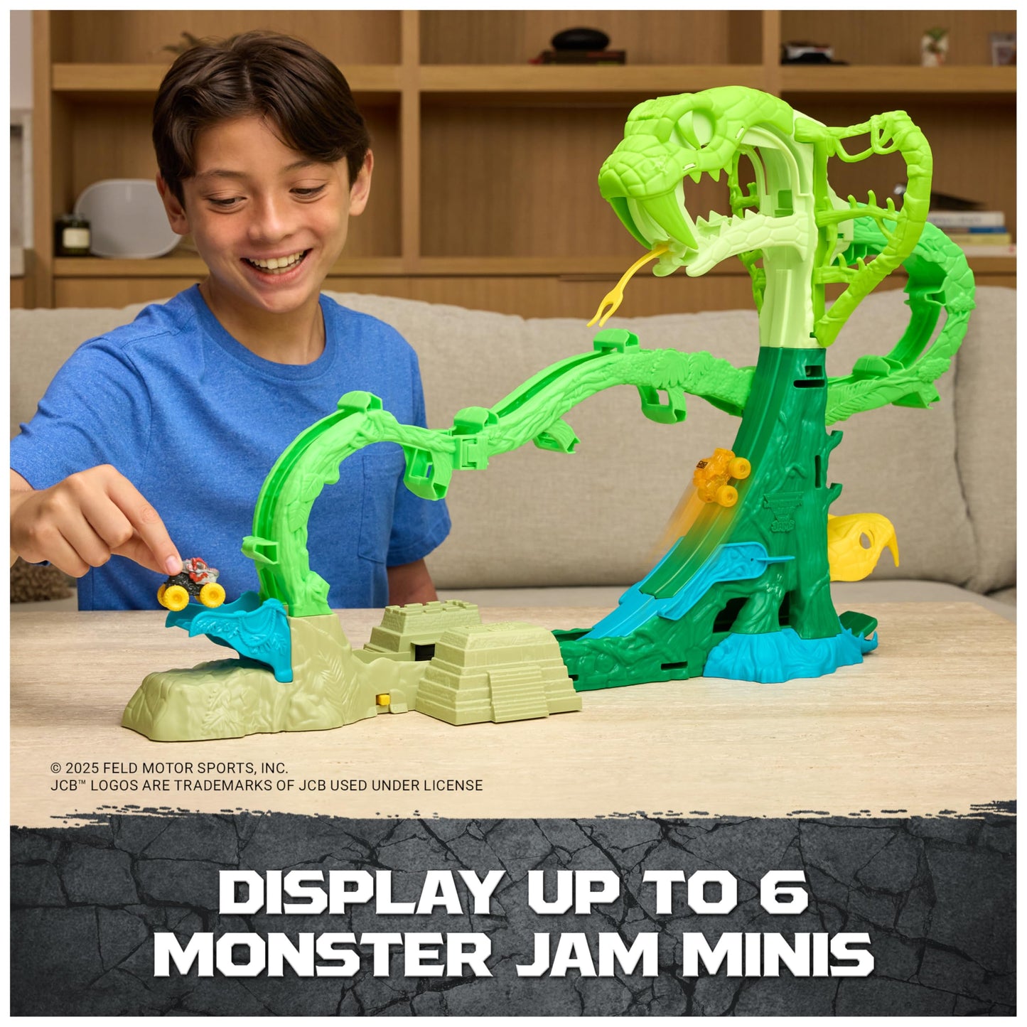 Monster Jam Cobra's Crazy Escape 28-inch Motorized Playset with 2 Exclusive Mini Jams
