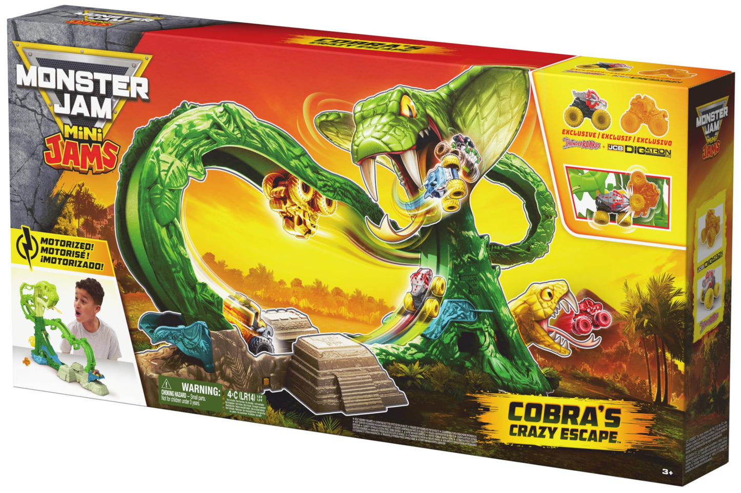 Monster Jam Cobra's Crazy Escape 28-inch Motorized Playset with 2 Exclusive Mini Jams