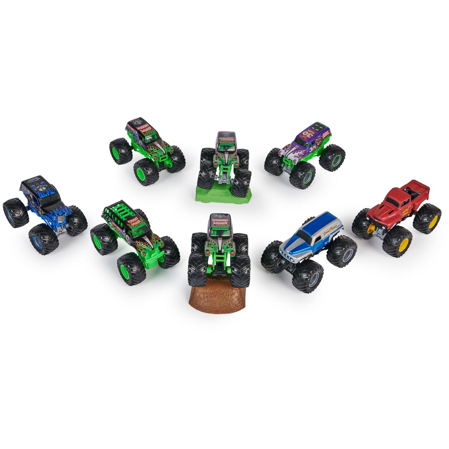 Monster Jam Grave Digger 40th Anniversary 8-Pack Monster Trucks – 1:64 Scale with Bonus Accessories