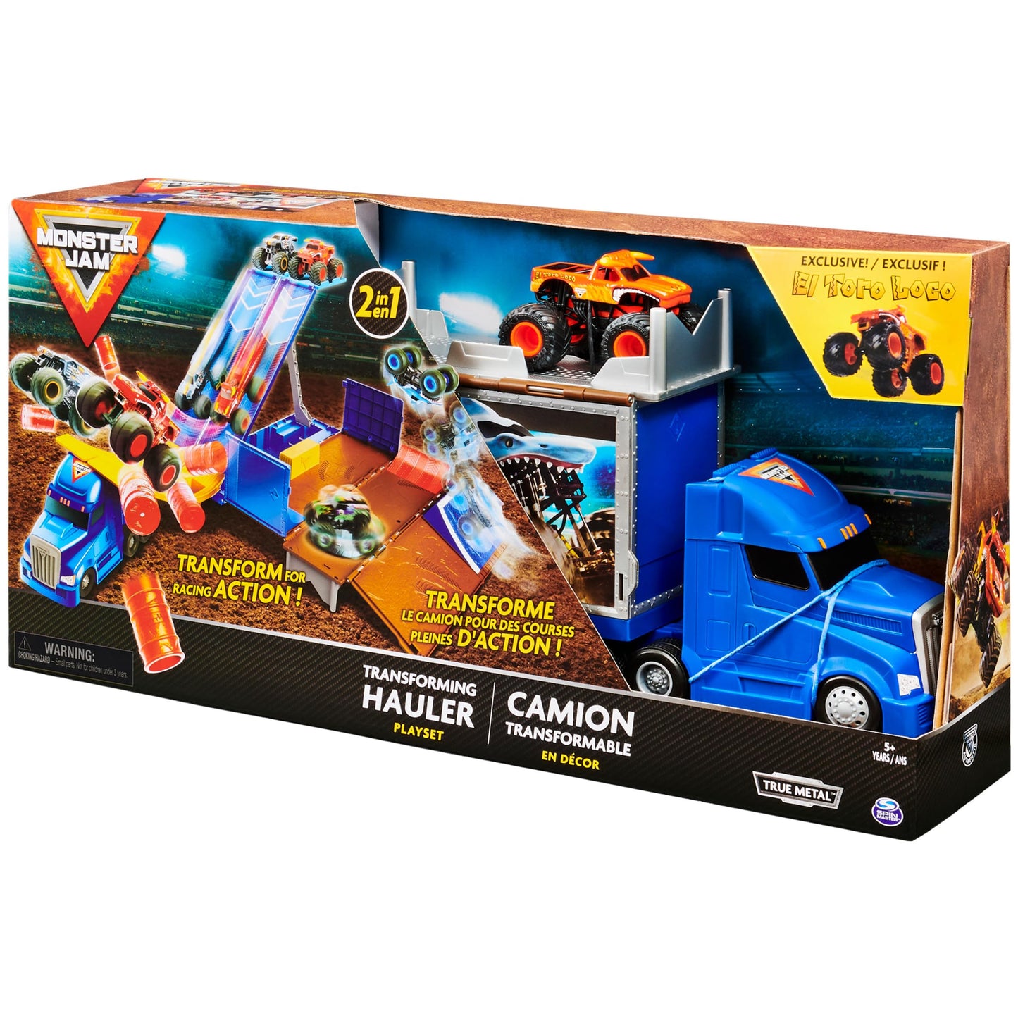 Monster Jam Transforming Hauler Playset with Exclusive El Toro Loco Truck | 1:64 Scale