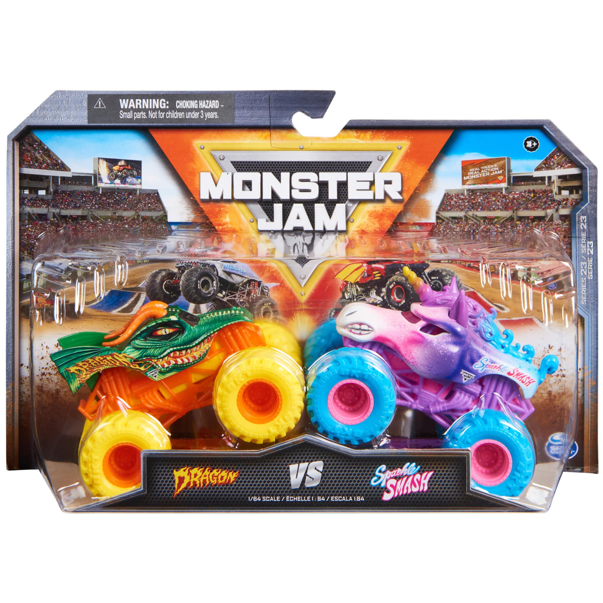 Monster Jam Official Dragon Vs Sparkle Smash 1:64 Die-Cast Trucks – 2-Pack