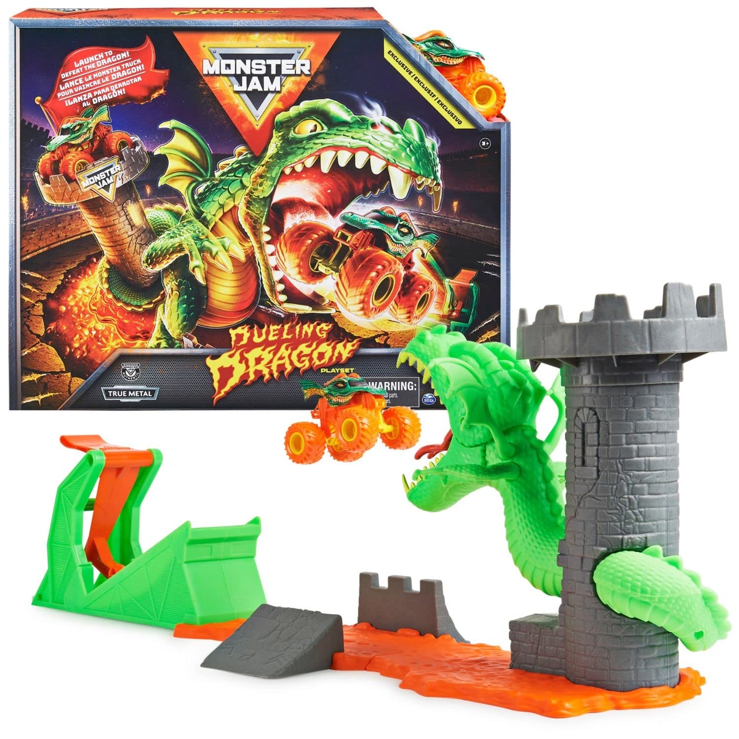 Monster Jam Dueling Dragon Playset with Exclusive 1:64 Dragon Truck – Ages 3+