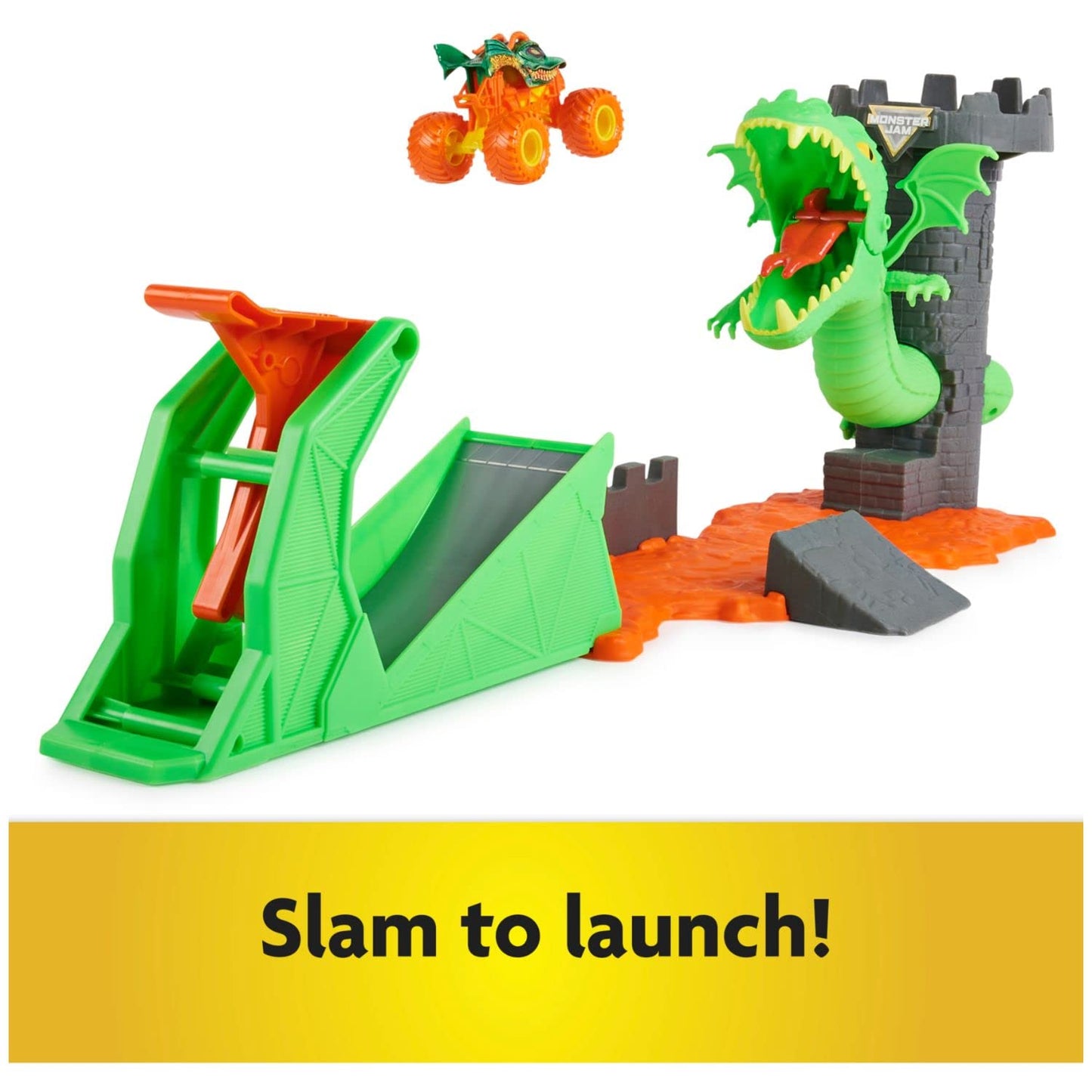 Monster Jam Dueling Dragon Playset with Exclusive 1:64 Dragon Truck – Ages 3+