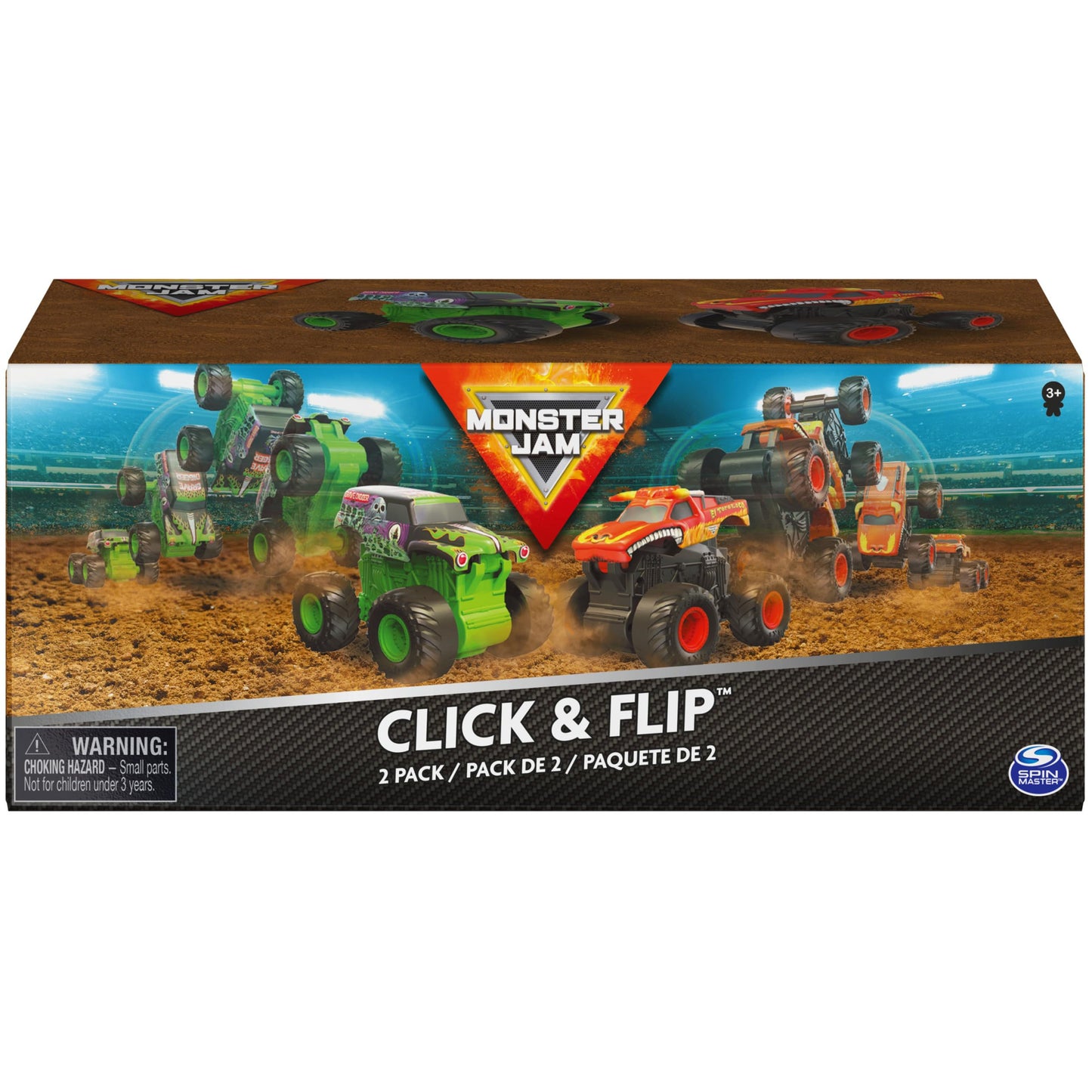Monster Jam 1:43 Click & Flip Grave Digger & El Toro Loco 2-Pack – Front Flip Monster Trucks