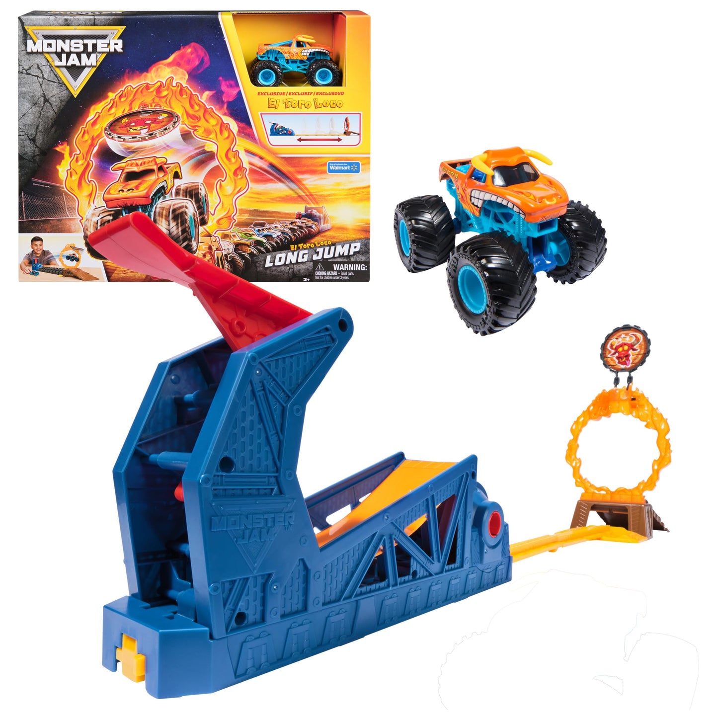 Monster Jam El Toro Loco Long Jump Playset – Exclusive Die-Cast Truck & Flaming Ring | Spin Master