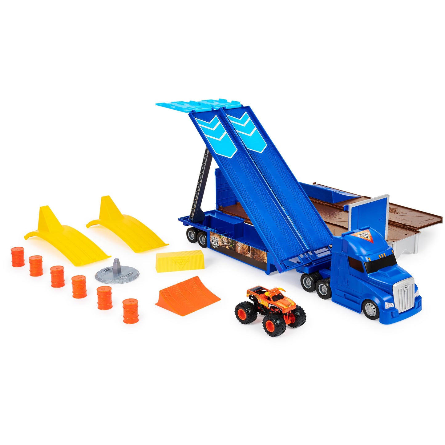 Monster Jam Transforming Hauler Playset with Exclusive El Toro Loco Truck | 1:64 Scale