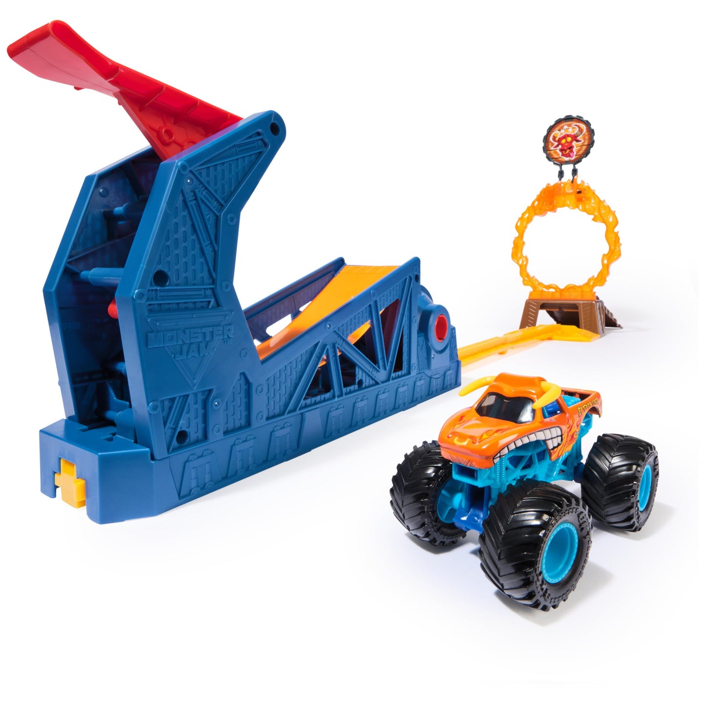 Monster Jam El Toro Loco Long Jump Playset – Exclusive Die-Cast Truck & Flaming Ring | Spin Master