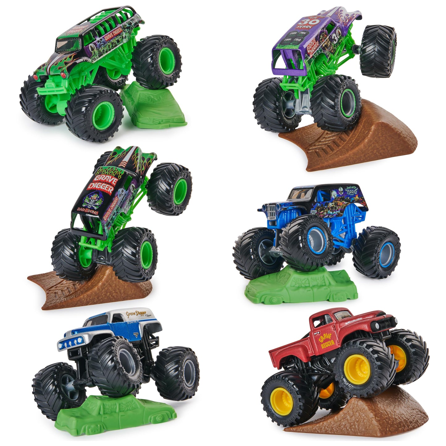 Monster Jam Grave Digger 40th Anniversary 8-Pack Monster Trucks – 1:64 Scale with Bonus Accessories