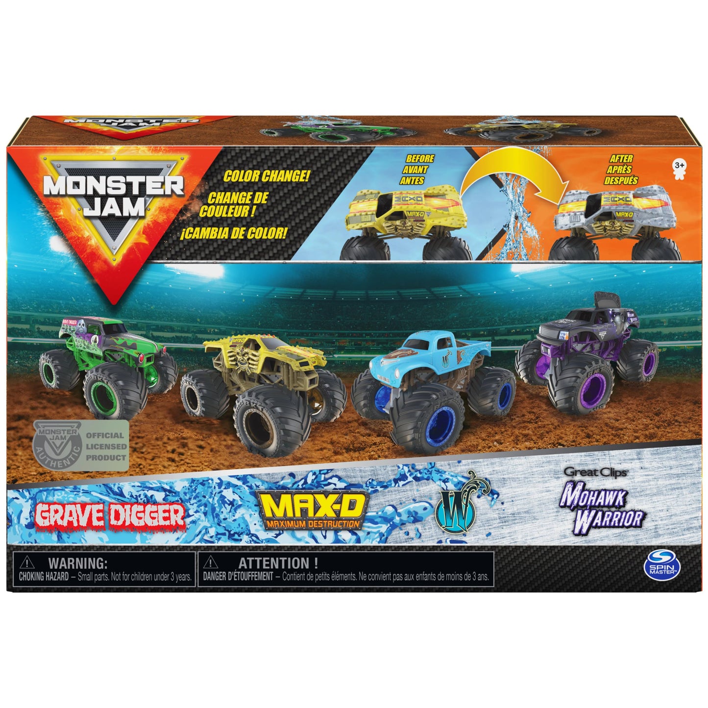 Monster Jam Reveal the Steel 4-Pack - Color-Changing Die-Cast Trucks, 1:64 Scale