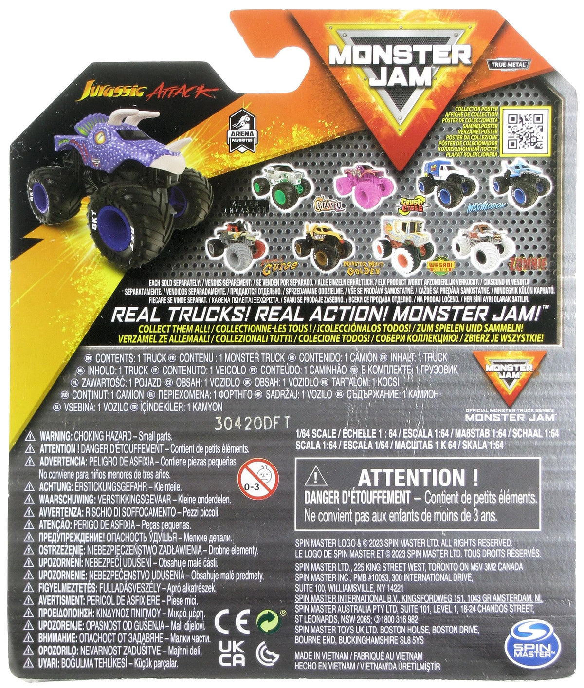 Monster Jam 2023 Spin Master 1:64 Diecast Truck – Jurassic Attack, Arena Favorites