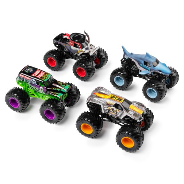 Monster Jam Land vs Sea 4 Pack 1:64 Scale — Grave Digger, Max-D, Megalodon & Pirate's Curse