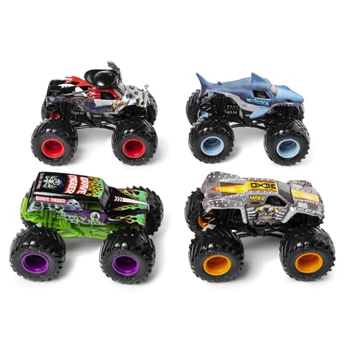 Monster Jam Land vs Sea 4 Pack 1:64 Scale — Grave Digger, Max-D, Megalodon & Pirate's Curse