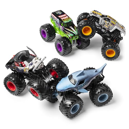 Monster Jam Land vs Sea 4 Pack 1:64 Scale — Grave Digger, Max-D, Megalodon & Pirate's Curse