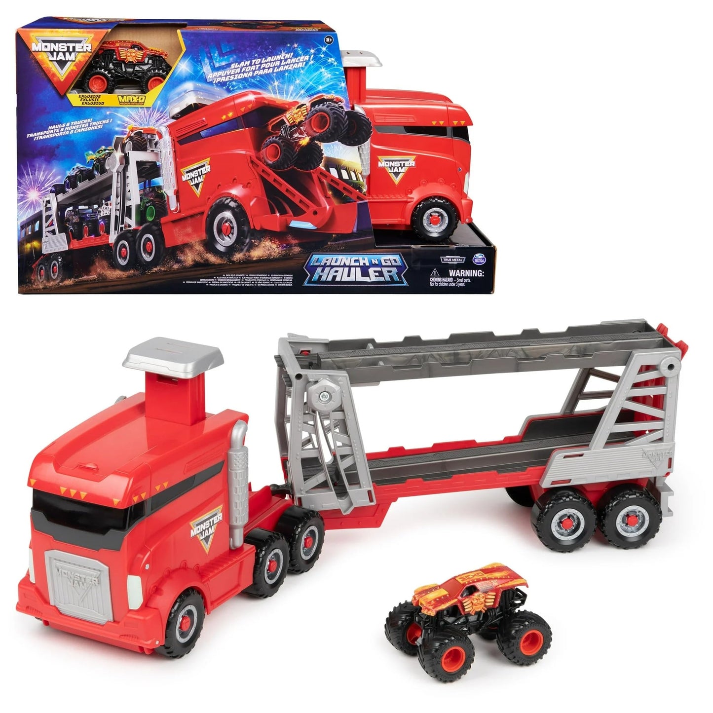Monster Jam Launch & Go Hauler Playset — Exclusive Max-D Truck | 1:64 Scale