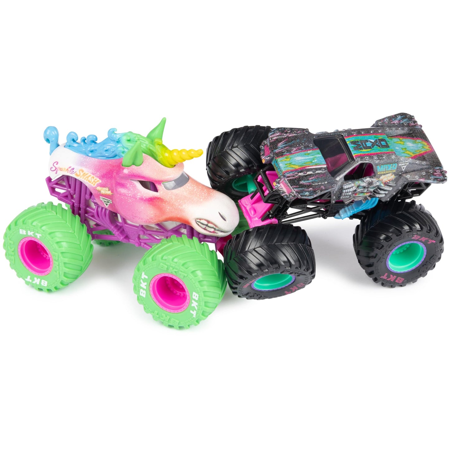 Monster Jam Nitro Neon 1:64 Two-Pack: Sparkle Smash vs Max-D – Official Die-Cast Trucks
