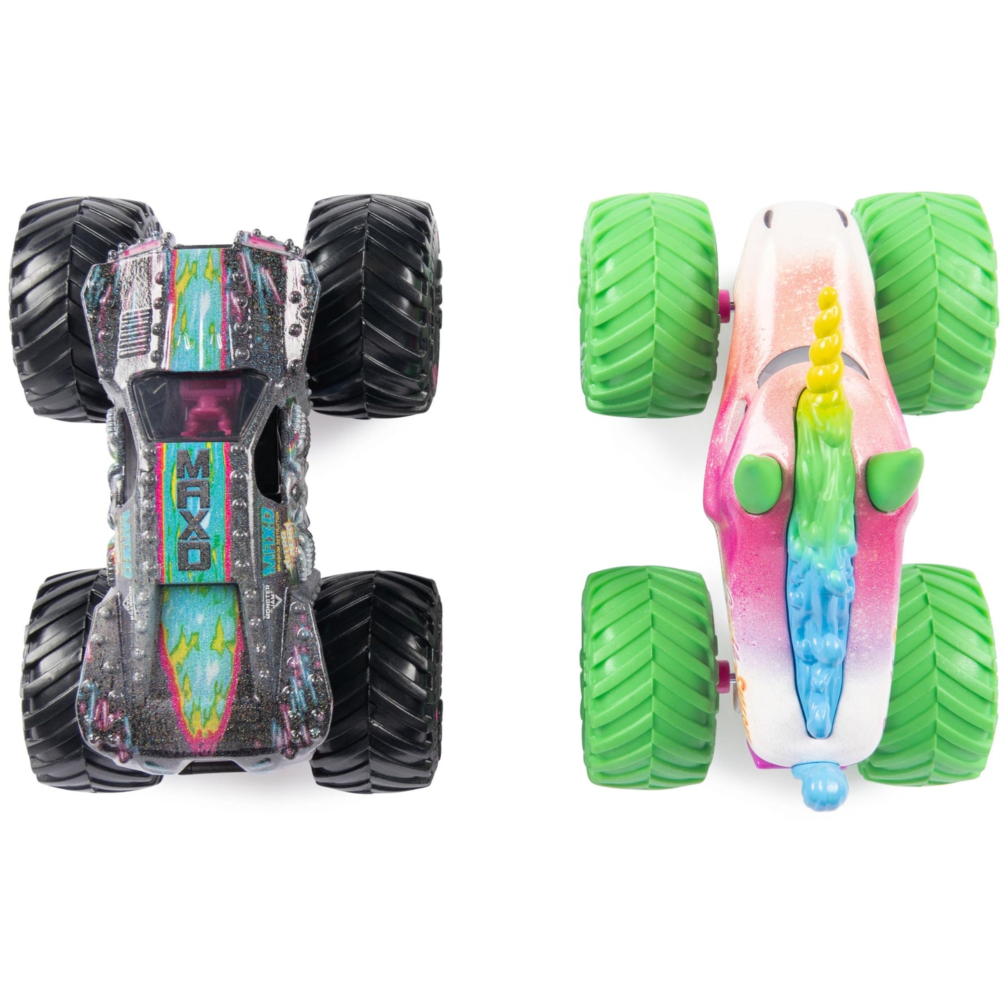Monster Jam Nitro Neon 1:64 Two-Pack: Sparkle Smash vs Max-D – Official Die-Cast Trucks