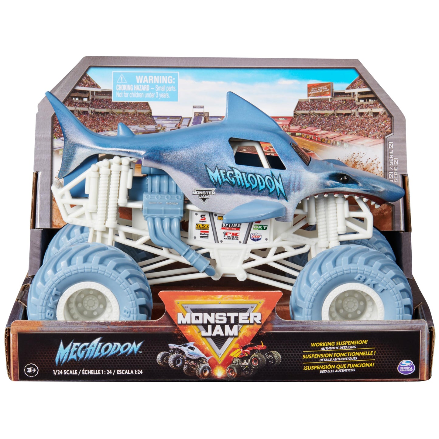 Monster Jam Official Megalodon 1:24 Scale Die-Cast Truck with BKT Tires | Retro 2017 Edition