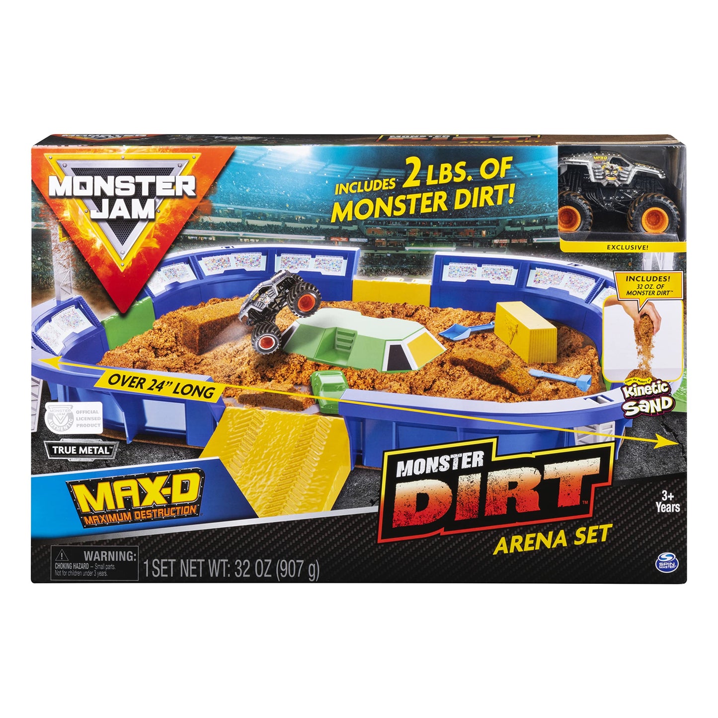 Monster Jam Monster Dirt Arena Playset – 24-Inch Arena, 2 lbs Monster Dirt, Exclusive 1:64 Max-D Truck