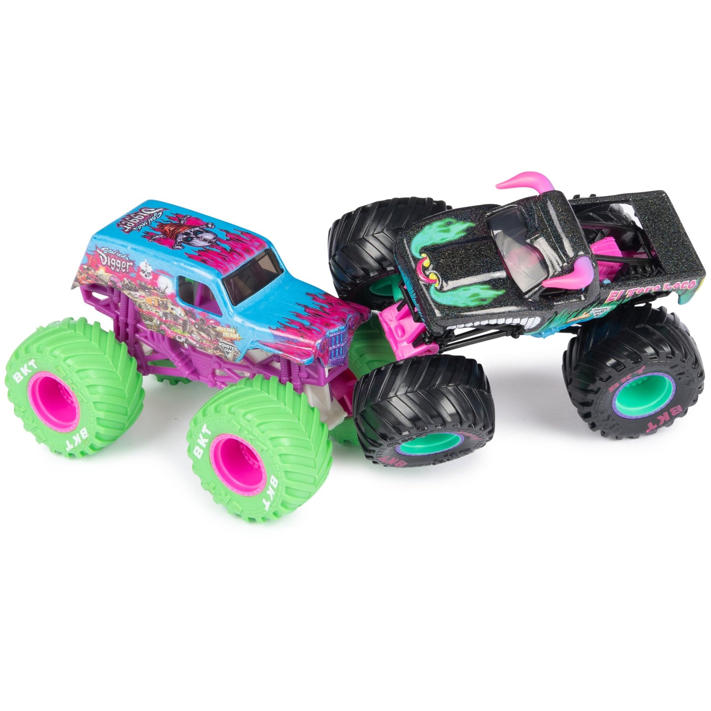 Monster Jam Nitro Neon 2-Pack: Son-uva Digger vs El Toro Loco 1:64 Die-Cast Trucks Walmart Exclusive