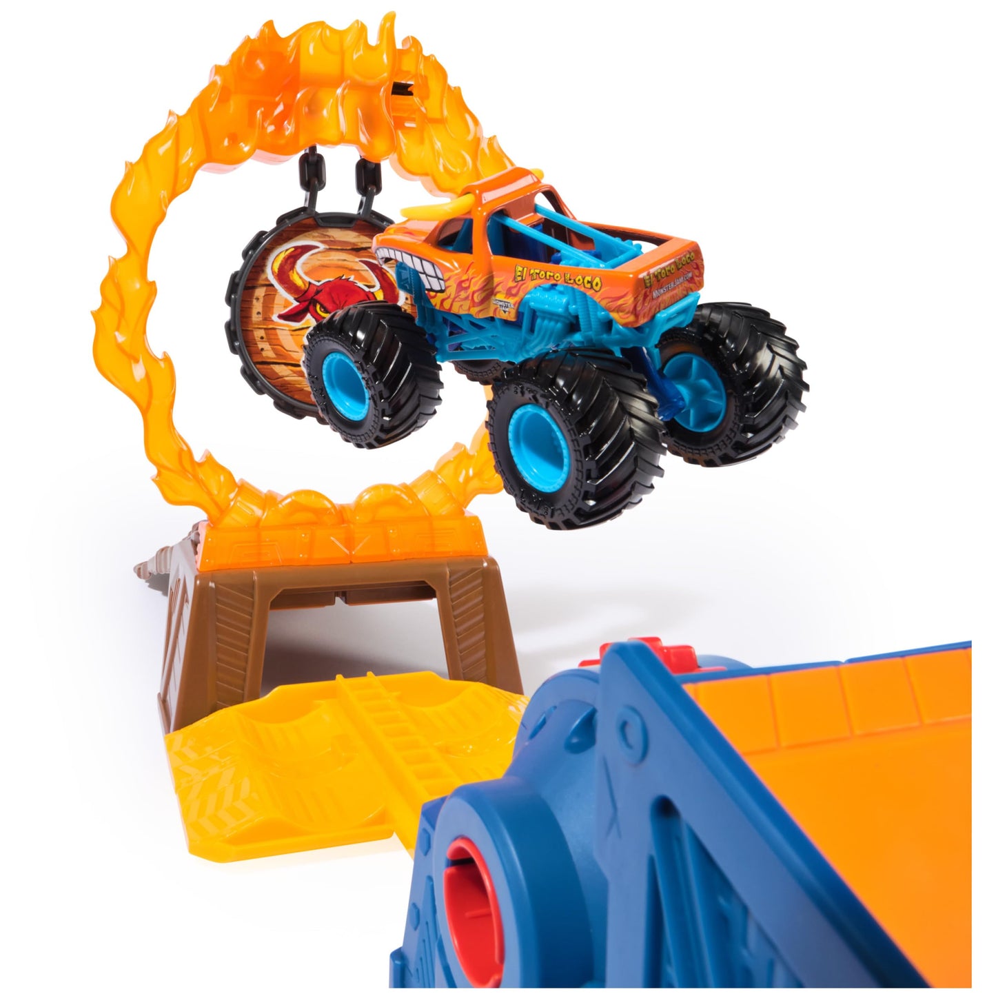 Monster Jam El Toro Loco Long Jump Playset – Exclusive Die-Cast Truck & Flaming Ring | Spin Master