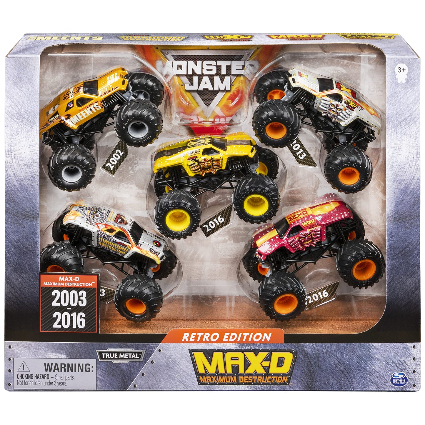 Monster Jam Retro Edition Max-D 1:64 Scale 5-Pack – Exclusive Vintage Die-Cast Trucks