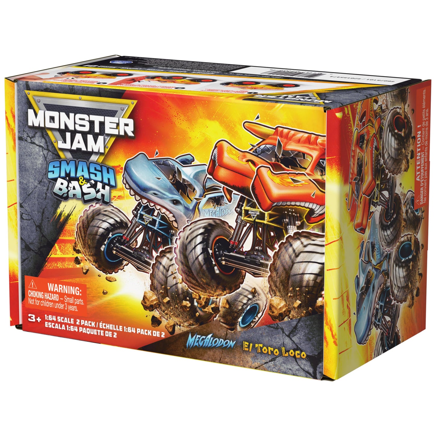 Monster Jam Smash & Bash 2-Pack: Megalodon & El Toro Loco – 1:64 Die-Cast Trucks