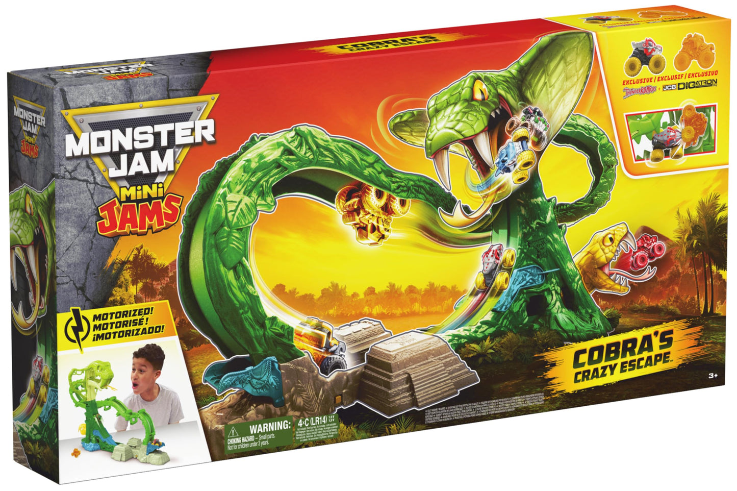 Monster Jam Cobra's Crazy Escape 28-inch Motorized Playset with 2 Exclusive Mini Jams
