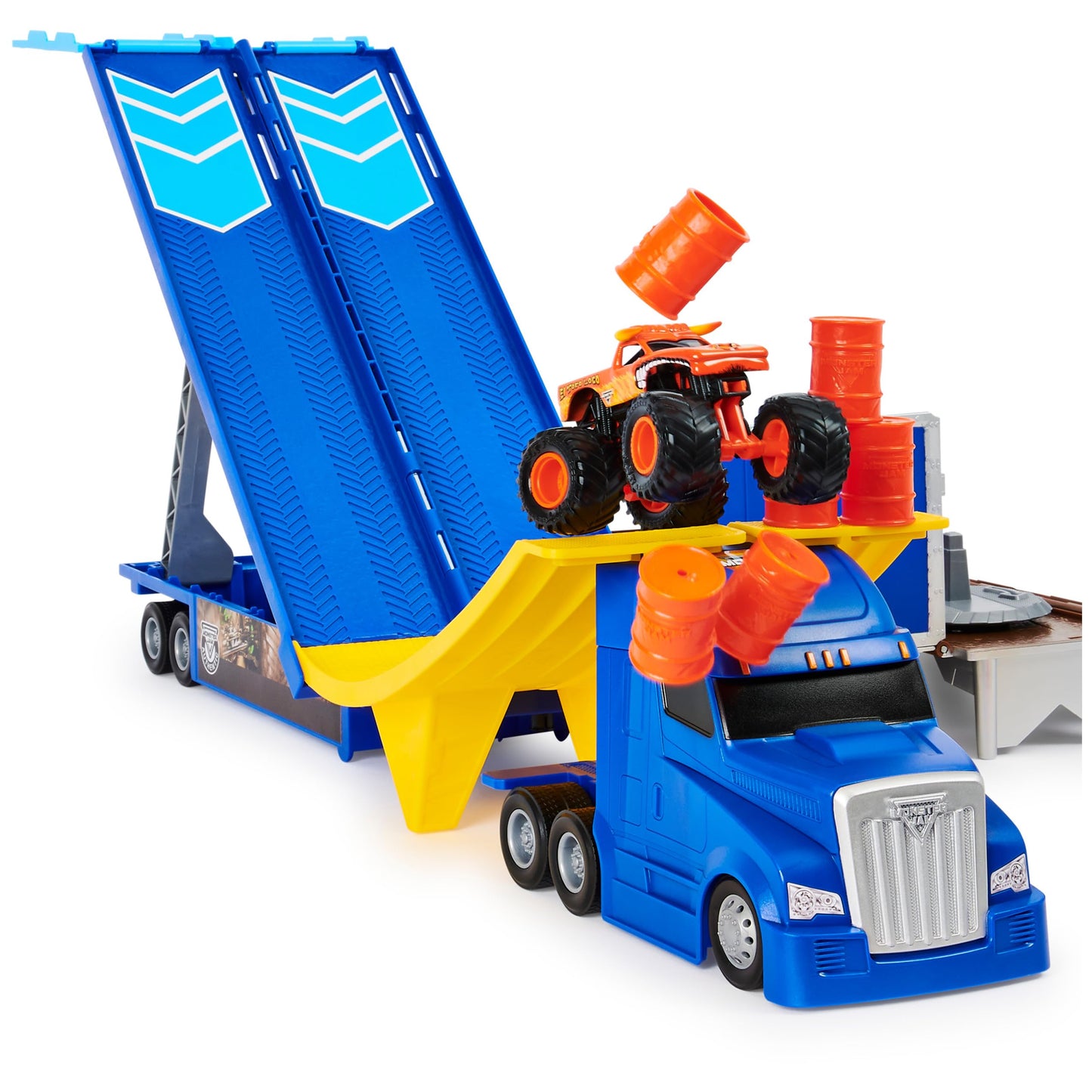Monster Jam Transforming Hauler Playset with Exclusive El Toro Loco Truck | 1:64 Scale