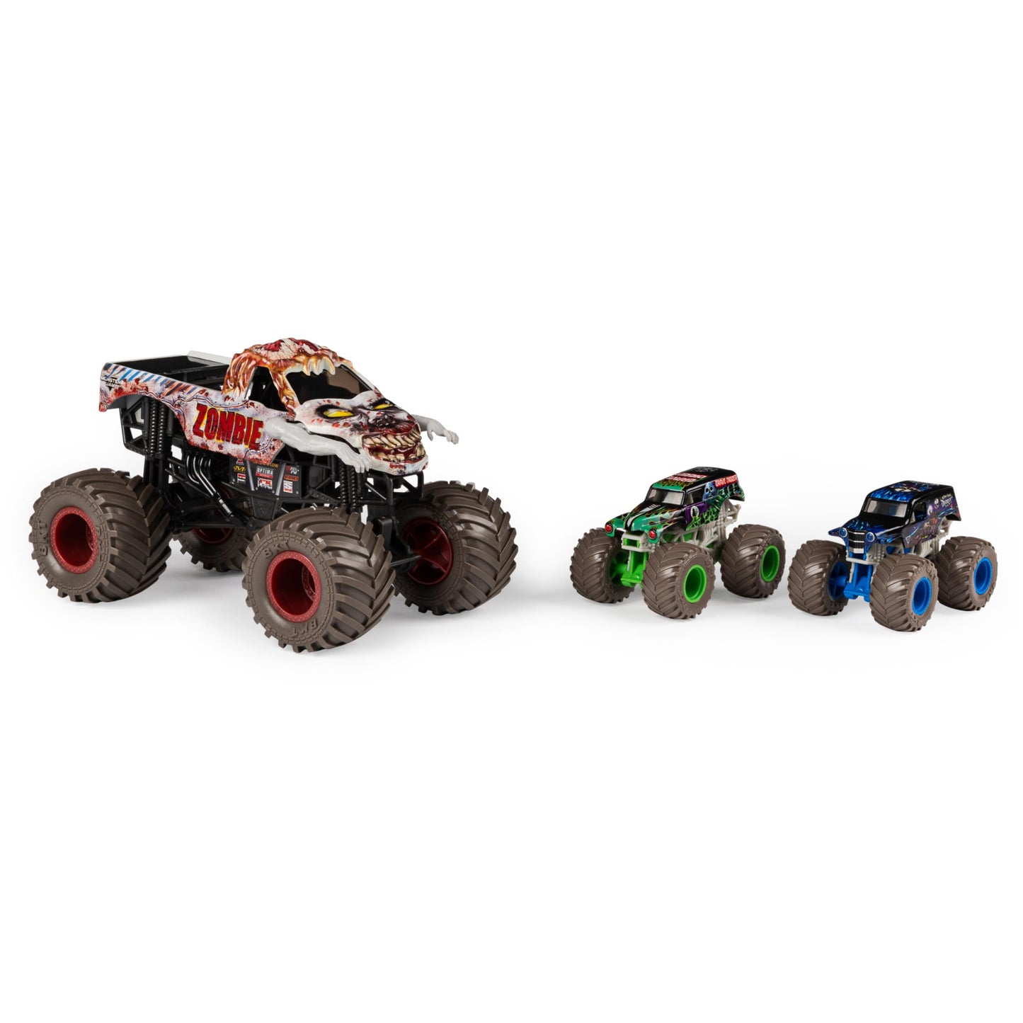 Monster Jam Full Moon Frenzy 3-Pack Die-Cast Trucks — Exclusive 1:24 Zombie & 1:64 Grave Digger & Son-Uva Digger