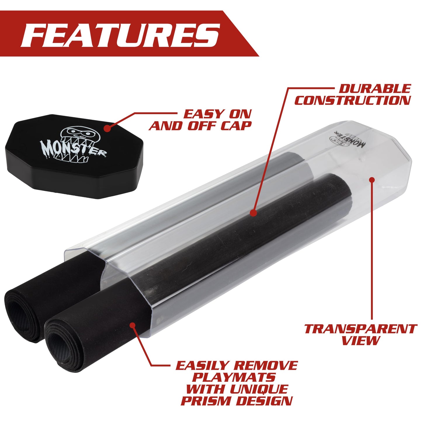 Monster Protectors Prism Dual Playmat Tube (Black) – Holds Two Mats & Easy In/Out Case