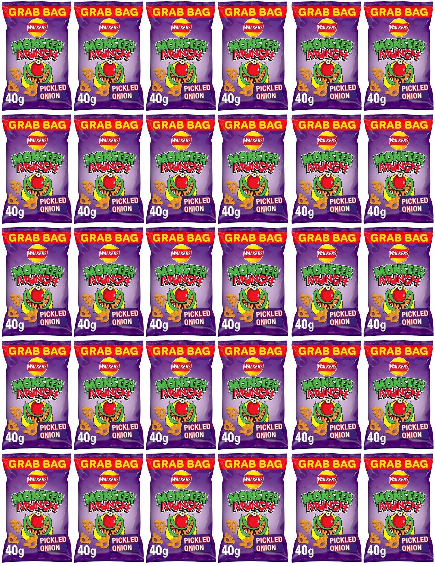 30 x Walkers Monster Munch Pickled Onion Snacks Crisps 40G