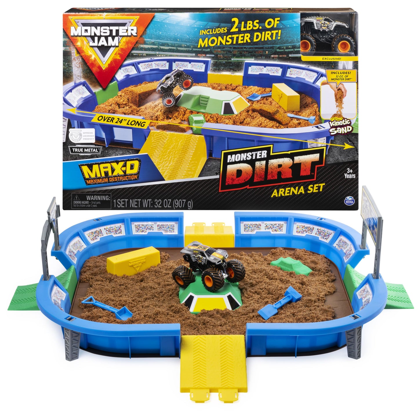 Monster Jam Monster Dirt Arena Playset — 24-Inch Arena, 2 Lbs Dirt, Exclusive Max-D Truck