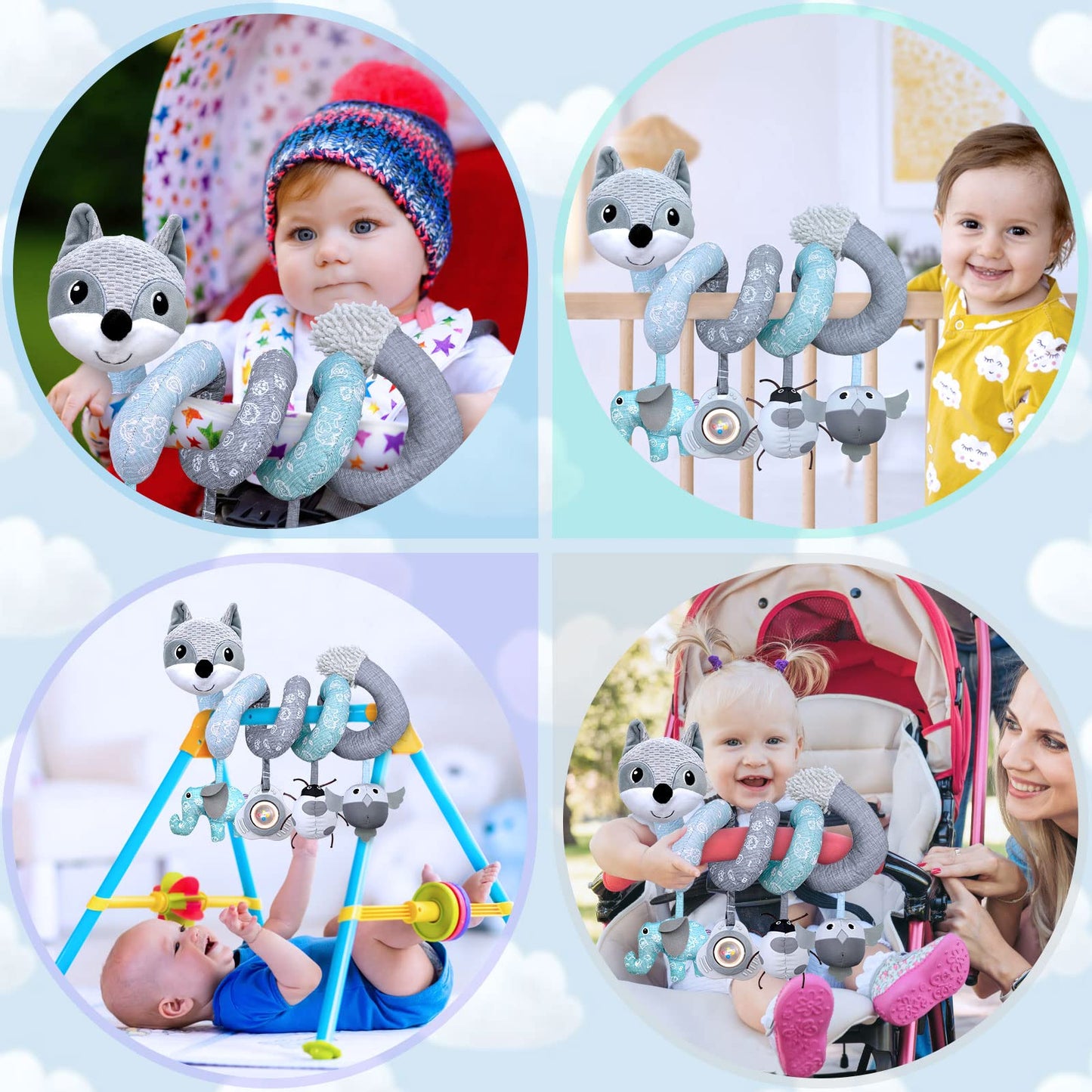 MONSTIME Car Seat Toys for Babies 0-6 Months – Music Rattle, Teether & Mirror