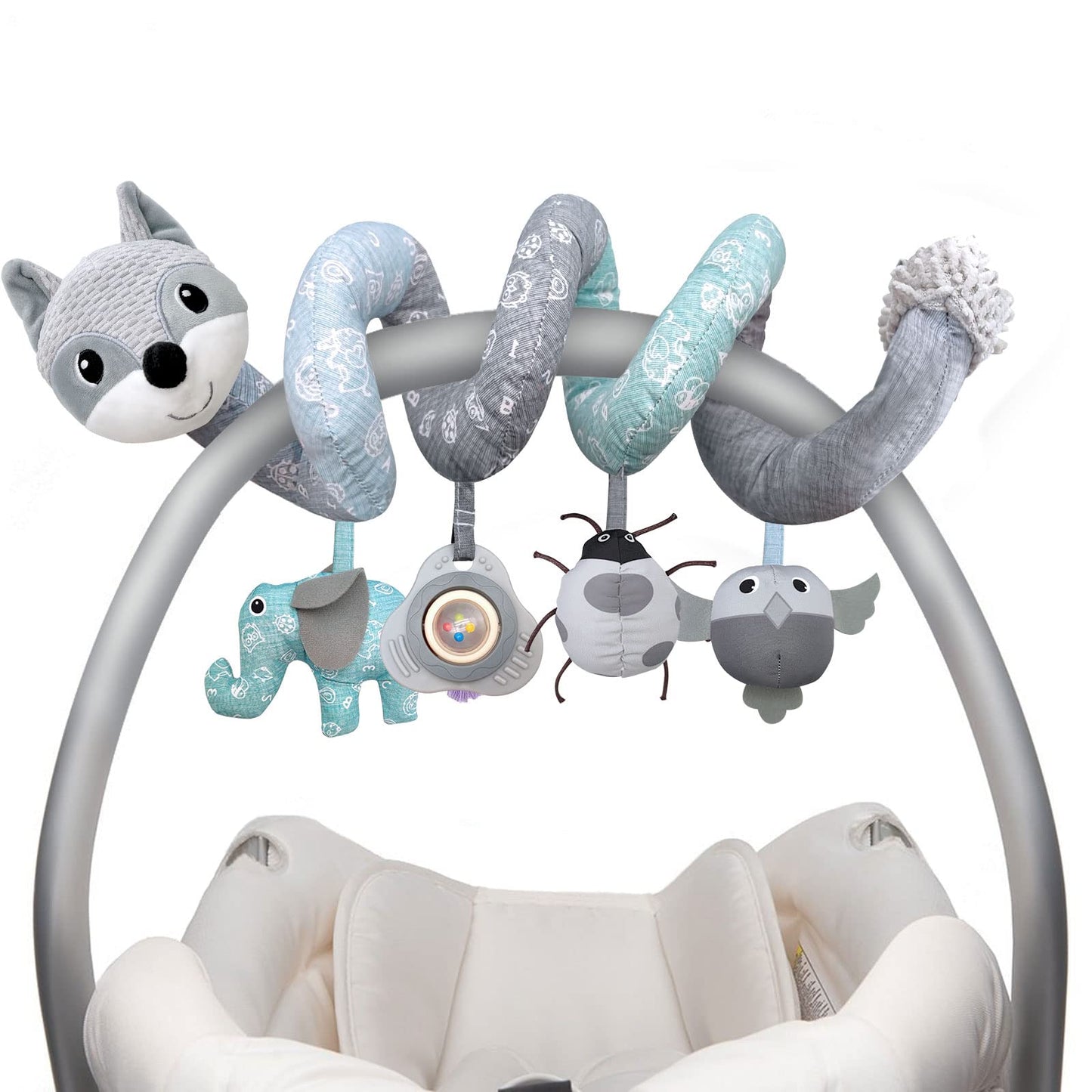 MONSTIME Car Seat Toys for Babies 0-6 Months – Music Rattle, Teether & Mirror
