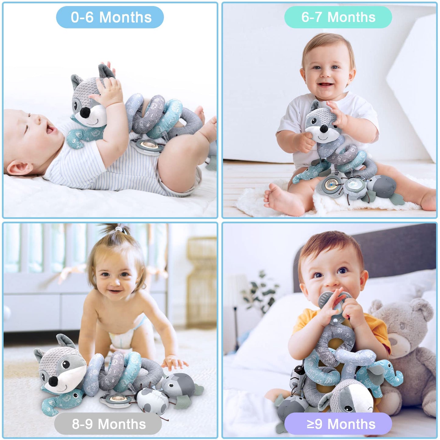 MONSTIME Car Seat Toys for Babies 0-6 Months – Music Rattle, Teether & Mirror