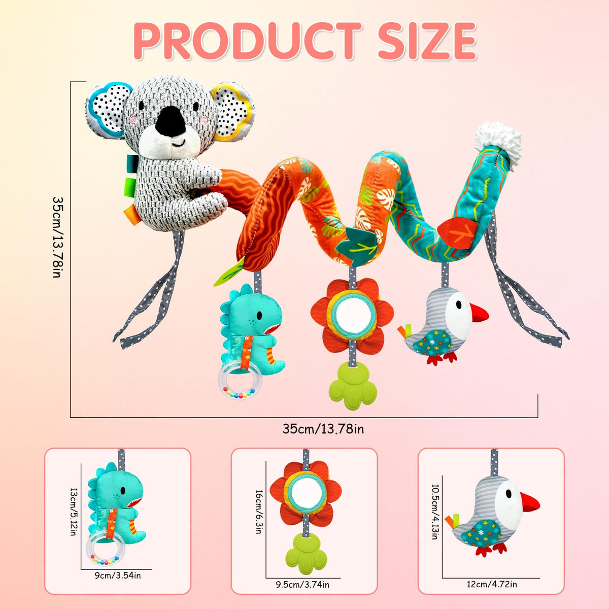MONSTIME Car Seat Toys for Babies 0-6 Months | Newborn Toy Set with Mirror, Rattle & Teether