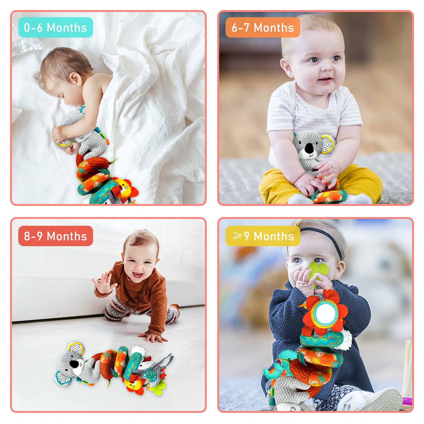 MONSTIME Car Seat Toys for Babies 0-6 Months | Newborn Toy Set with Mirror, Rattle & Teether