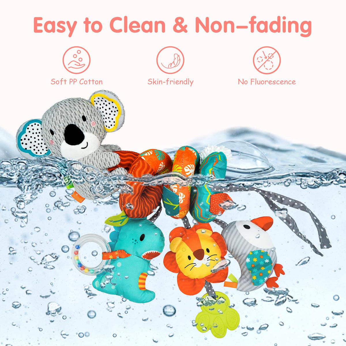 MONSTIME Car Seat Toys for Babies 0-6 Months | Newborn Toy Set with Mirror, Rattle & Teether