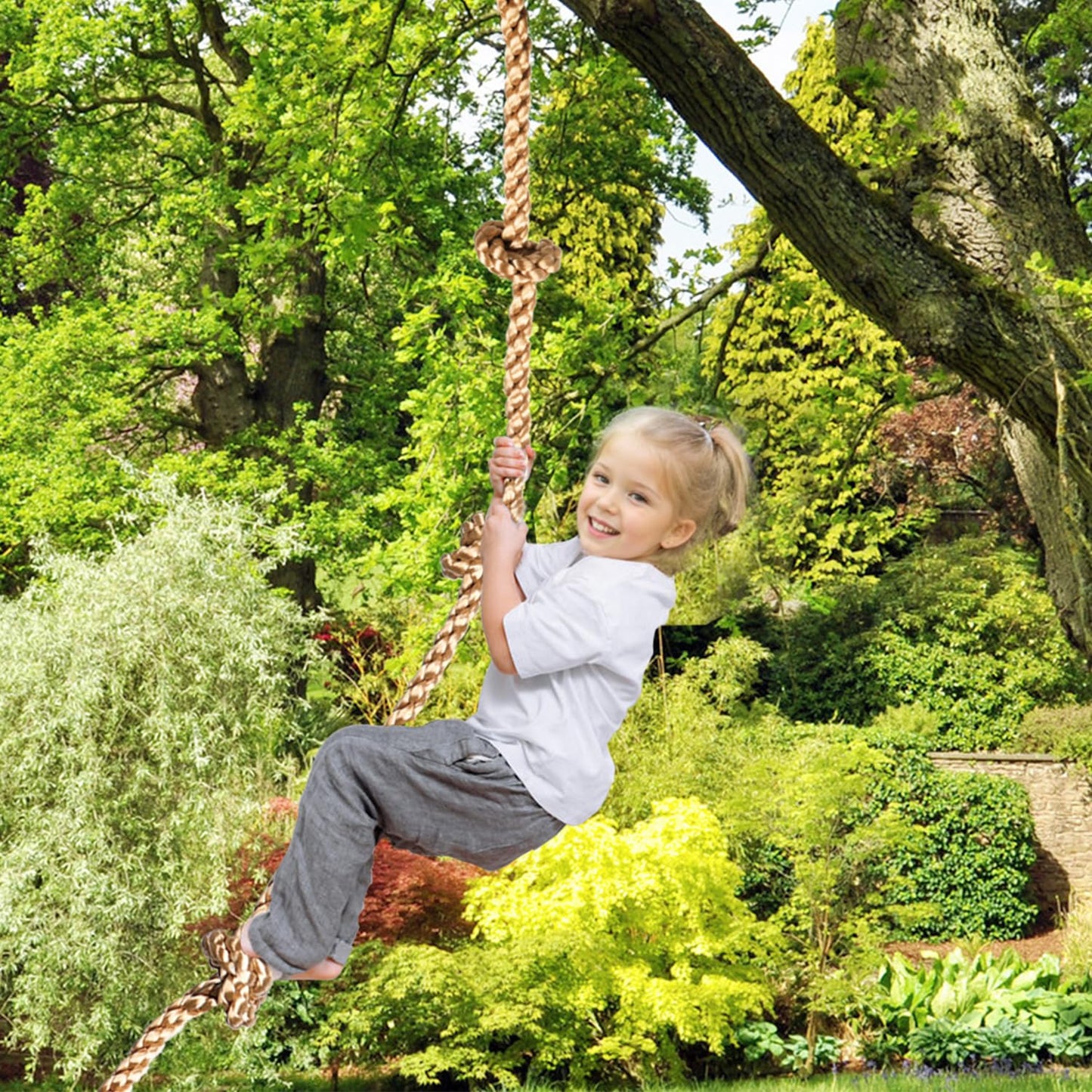 Mont Pleasant Climbing Rope for Kids – 8.2 ft, 4 Knotted Steps, Outdoor Playground Accessory