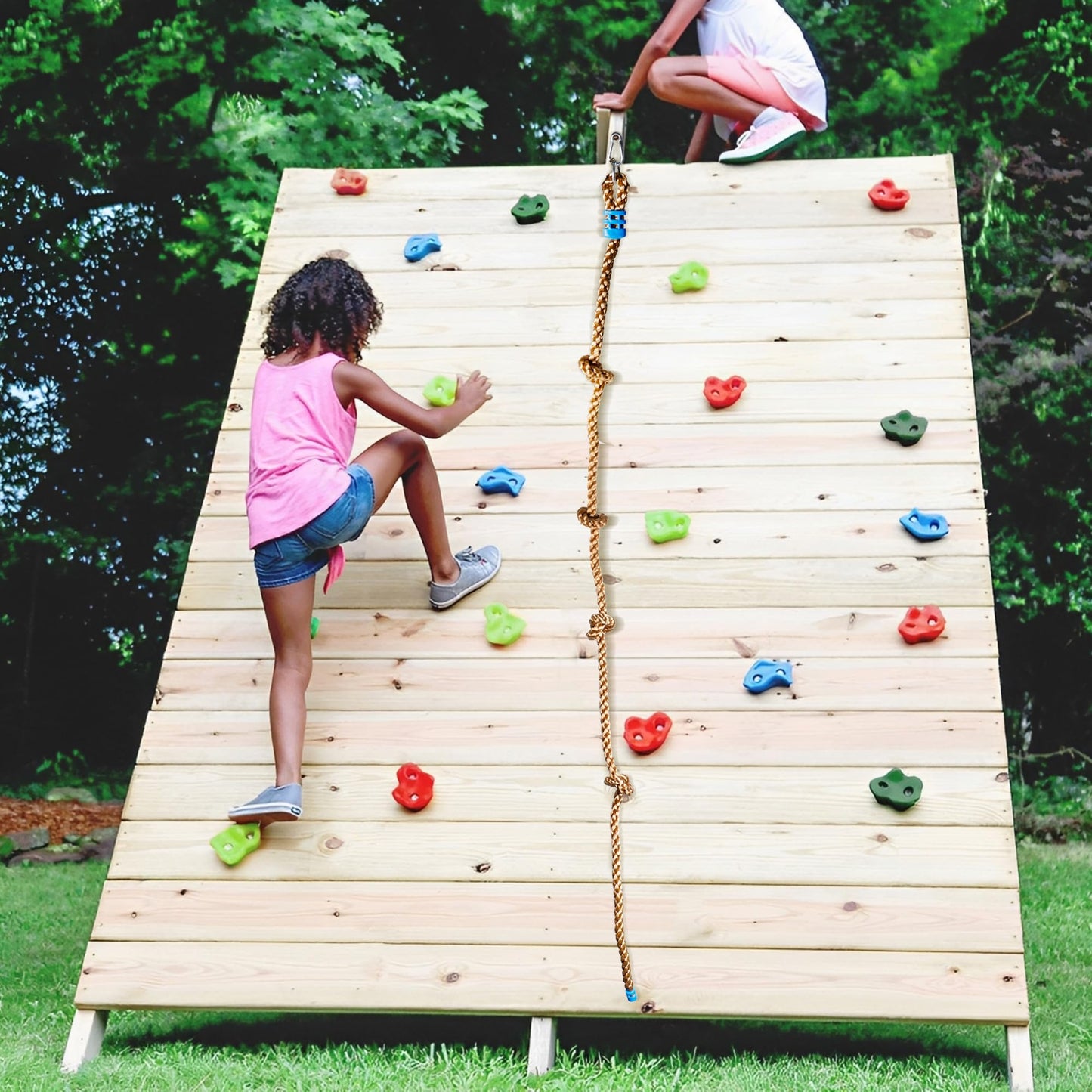 Mont Pleasant Climbing Rope for Kids – 8.2 ft, 4 Knotted Steps, Outdoor Playground Accessory
