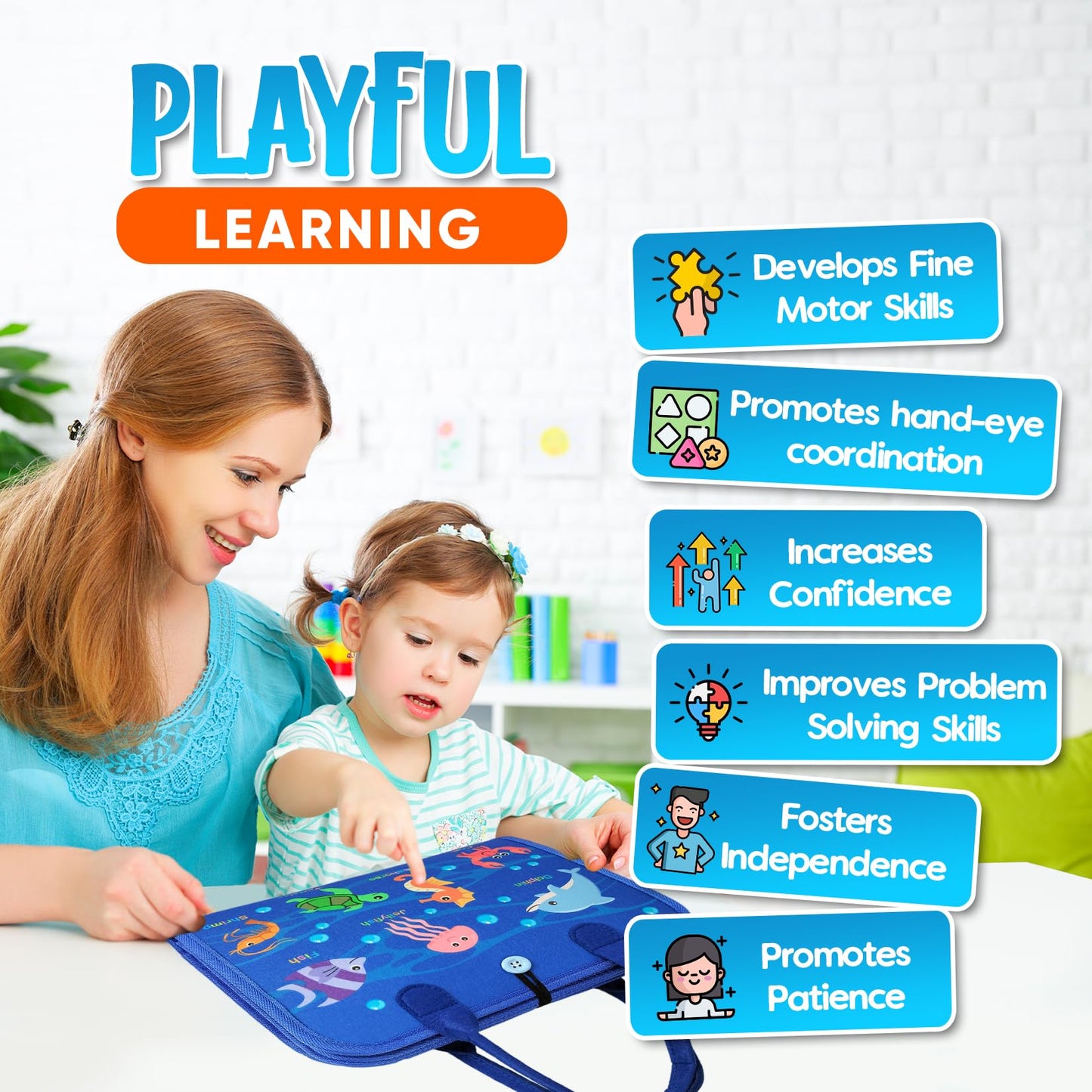 Montessori Busy Board for Toddlers 1-4 | Educational Sensory Toy for Fine Motor Skills & Travel