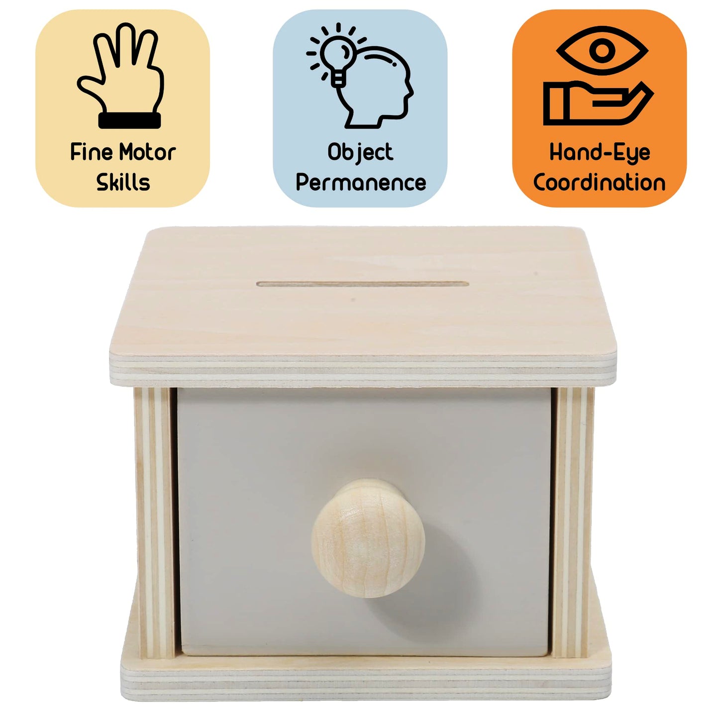 Montessori Mama Wooden Coin Box – Toddler Coin Toy for 1+ Year Olds | Object Permanence