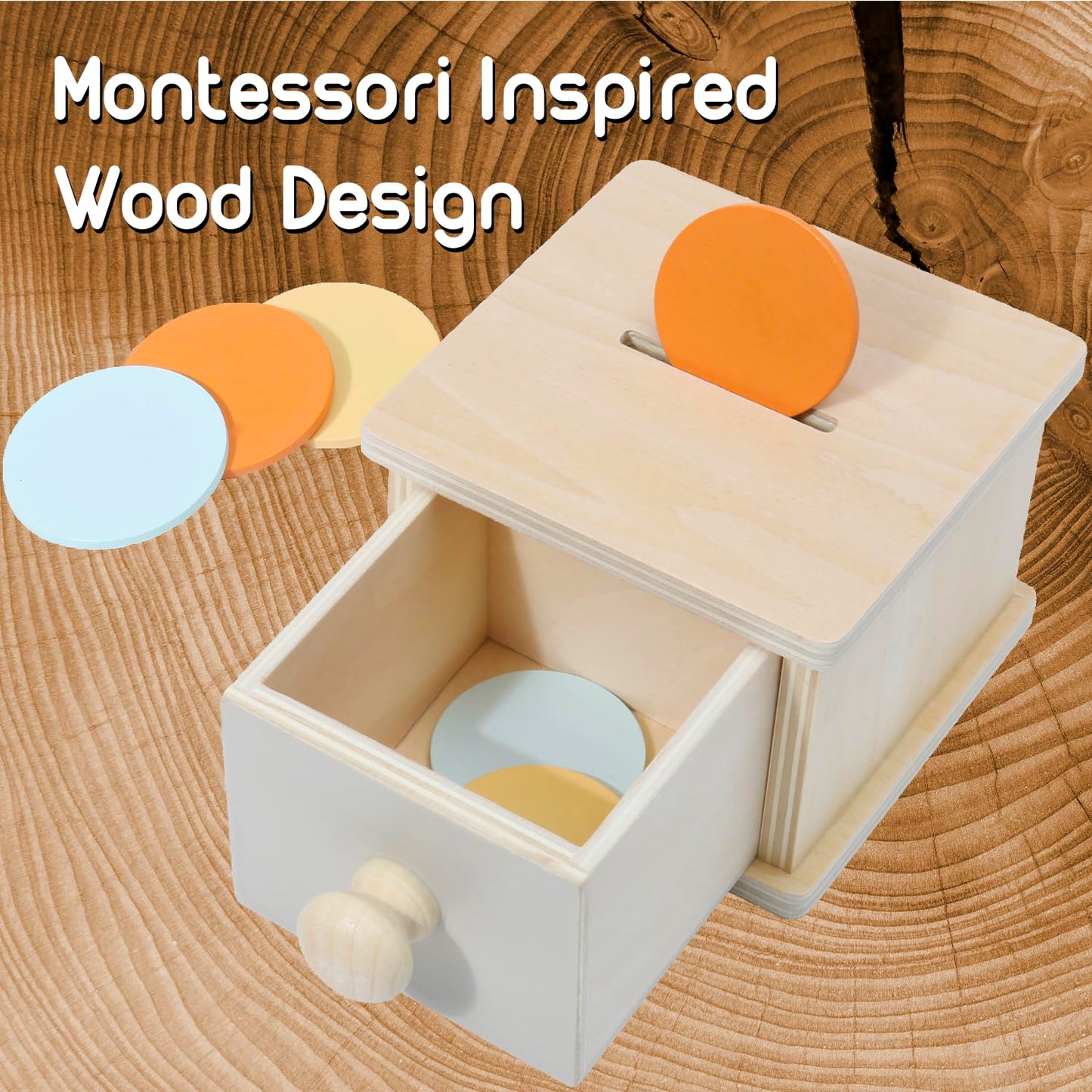 Montessori Mama Wooden Coin Box – Toddler Coin Toy for 1+ Year Olds | Object Permanence