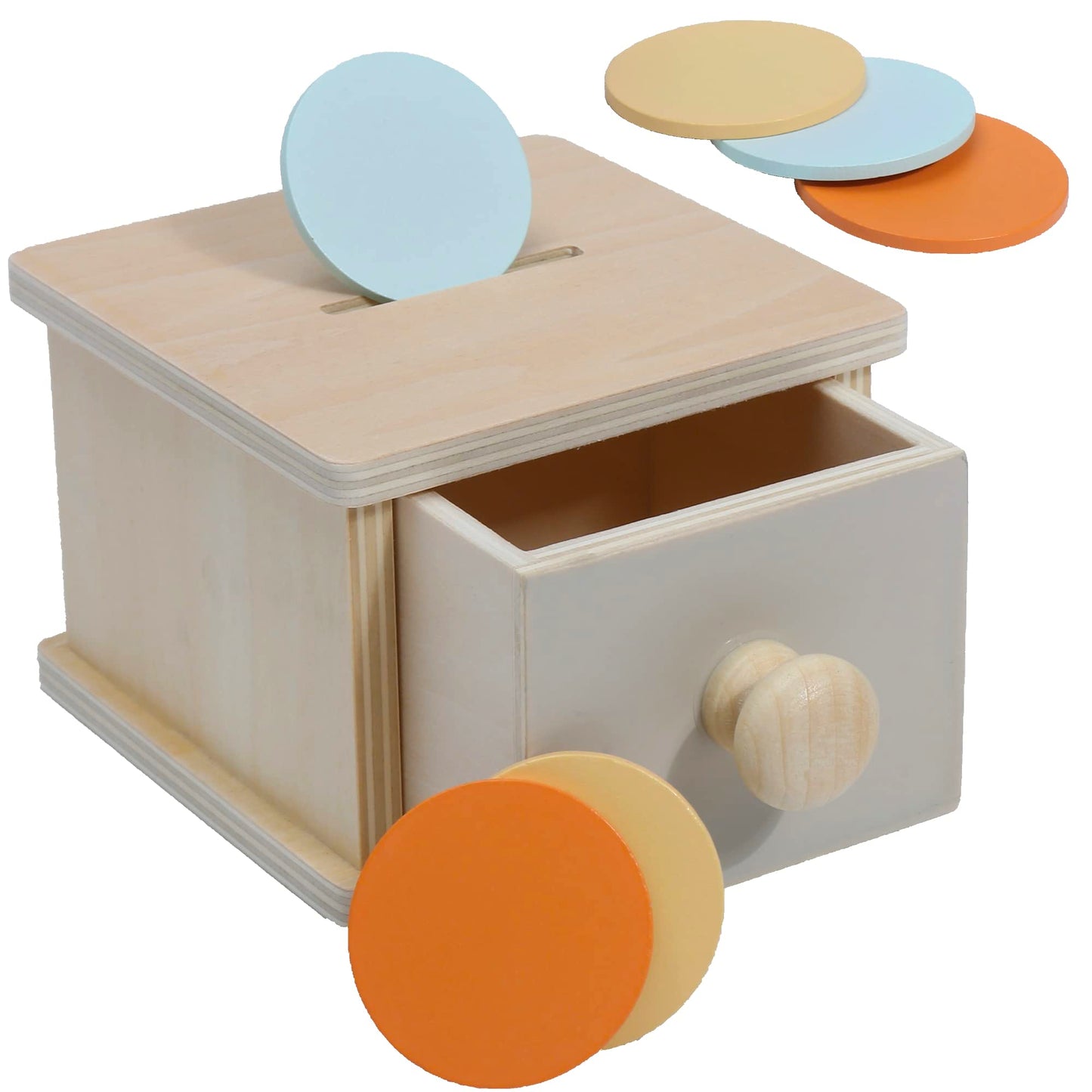 Montessori Mama Wooden Coin Box – Toddler Coin Toy for 1+ Year Olds | Object Permanence
